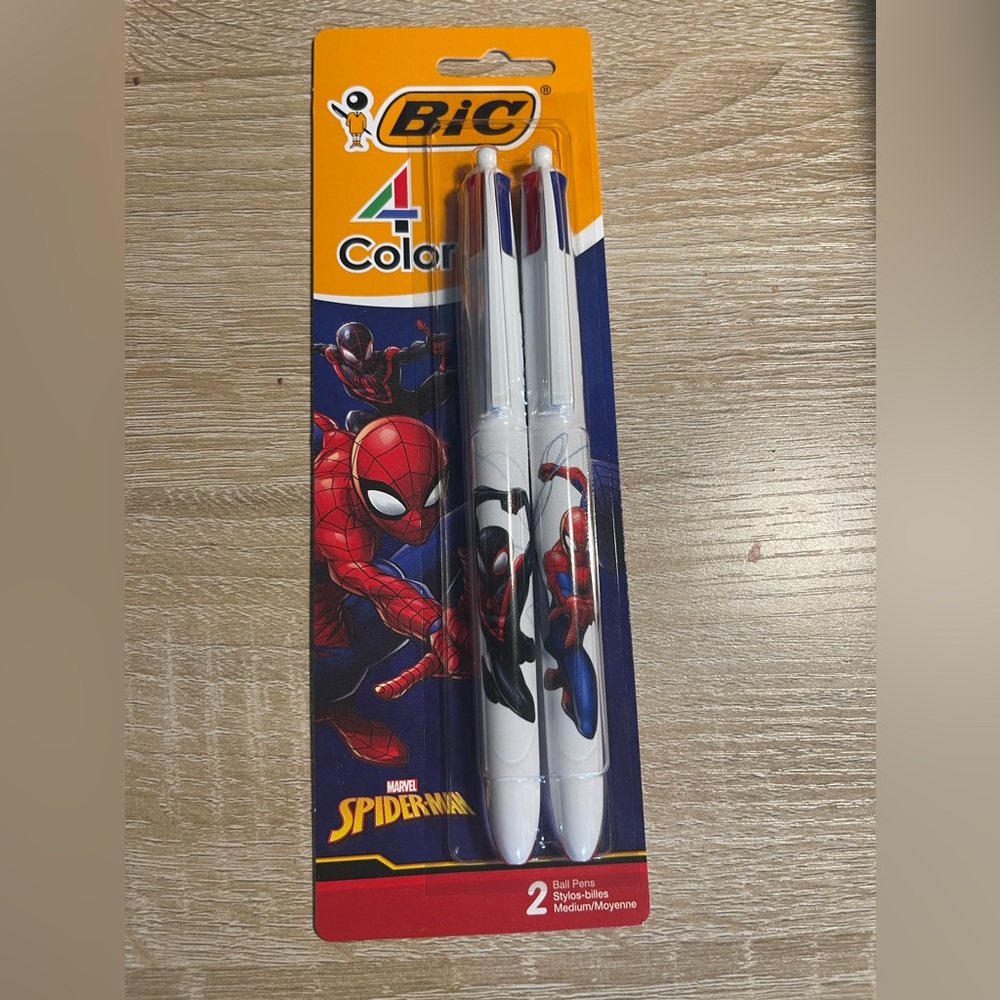 Bic Marvel's Spider-Man 4 Color Ball Pens 2 Pack Retractable Medium Point
